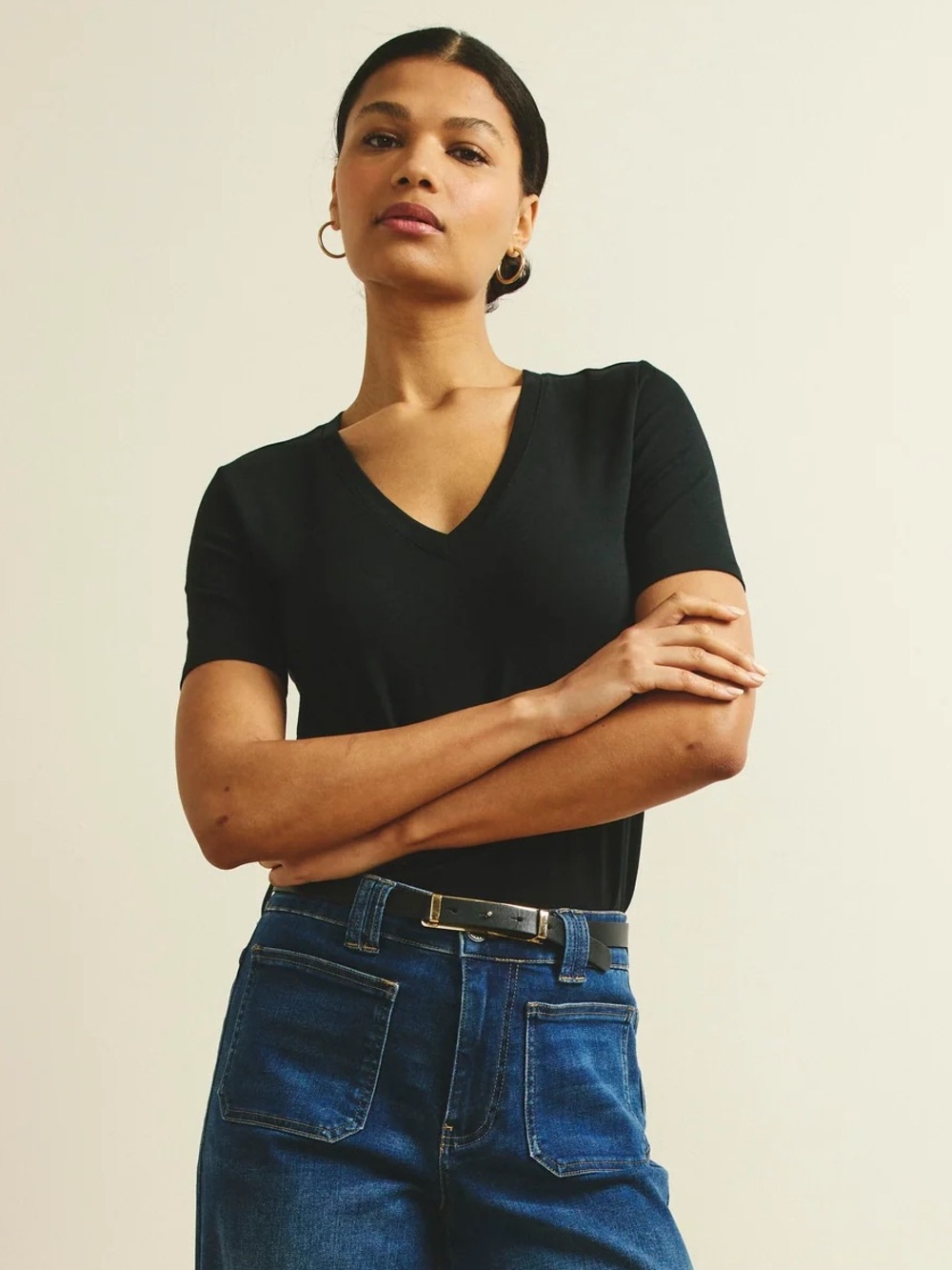 NWT Universal Standard V Rex Pima Cotton V-Neck T-Shirt Black Size Large (22-24)